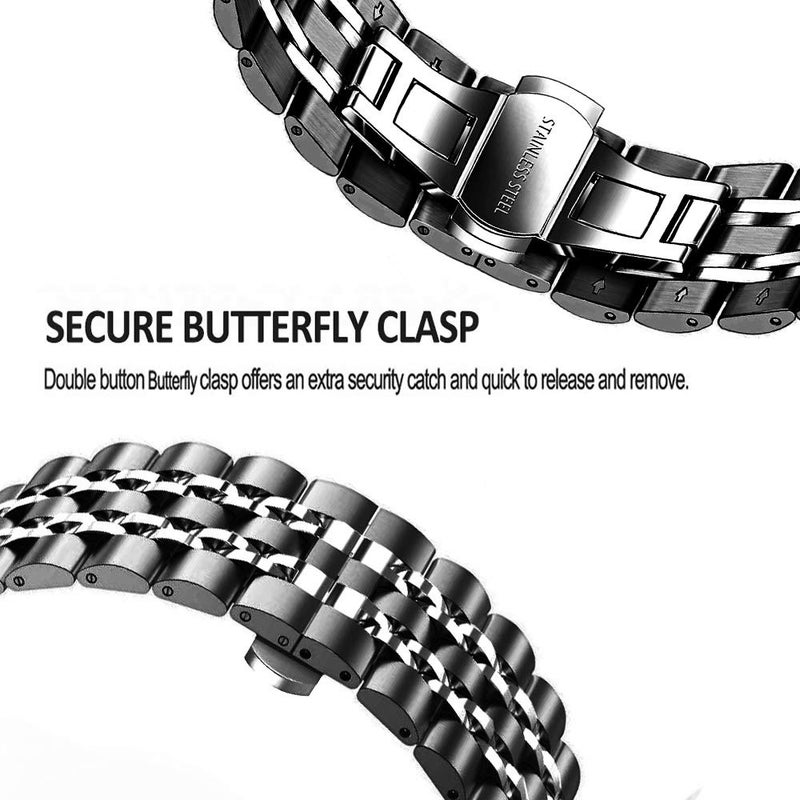 DEALELE Band Compatible with Samsung Gear S3 / Galaxy Watch 46mm / Galaxy Watch 3 45mm, 22mm 7-Rows Stainless Steel Metal Replacement Strap for Huawei Watch 3/3 Pro / GT3 46mm (Black-Silver) - Image 4